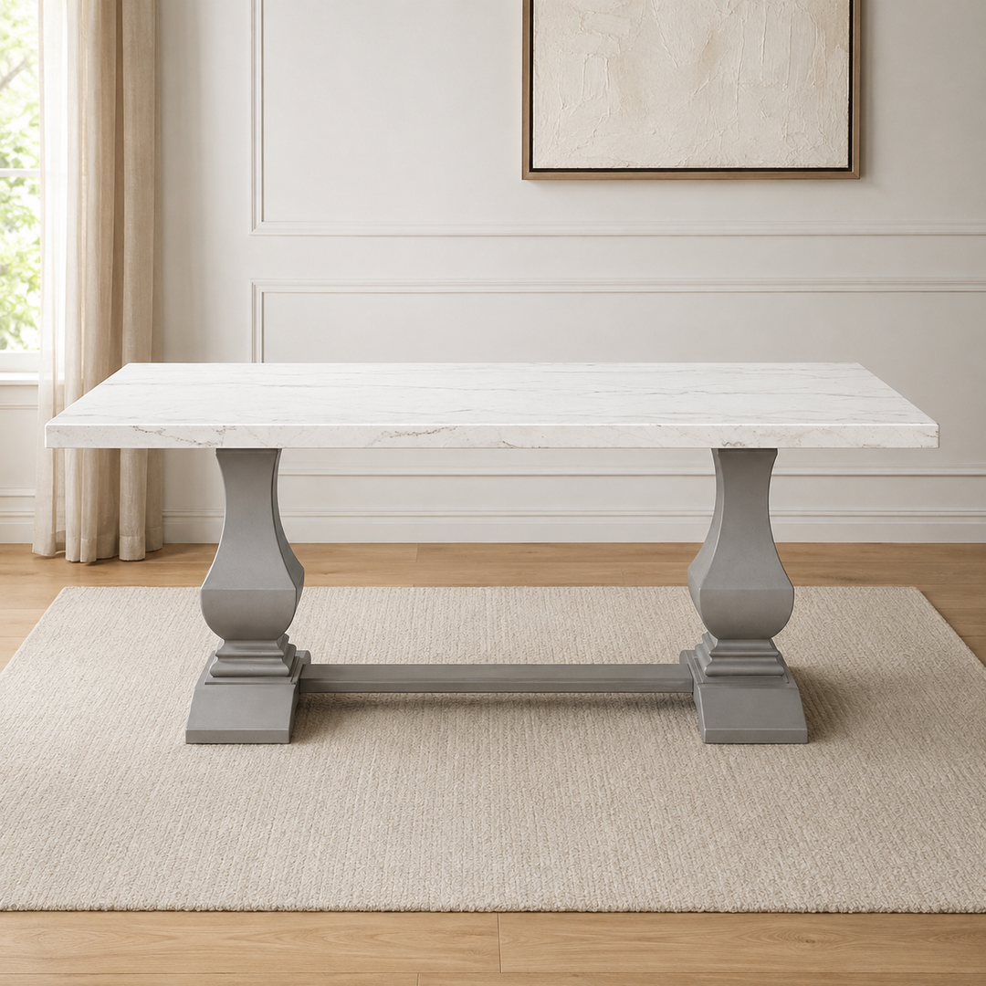 Monticello White Marble Dining Table 6-8 Seaters Grey