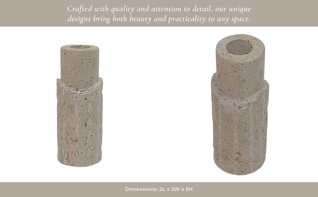 5X2" RAW EDGE TRAVERTINE TAPER HOLDER, TAN