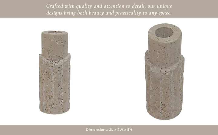 5X2" RAW EDGE TRAVERTINE TAPER HOLDER, TAN