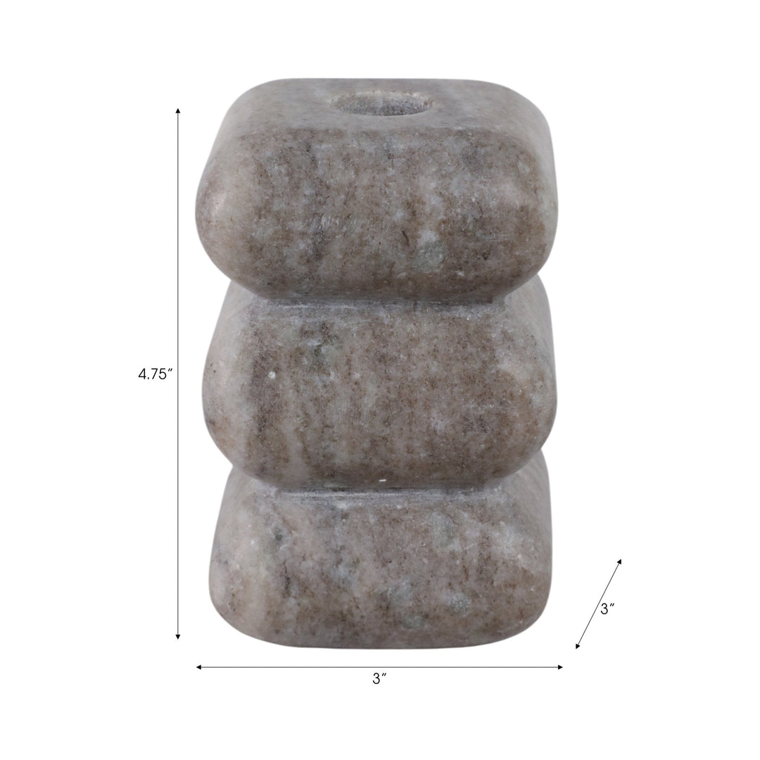 5x3" Curvy Marble Taper Holder, Beige