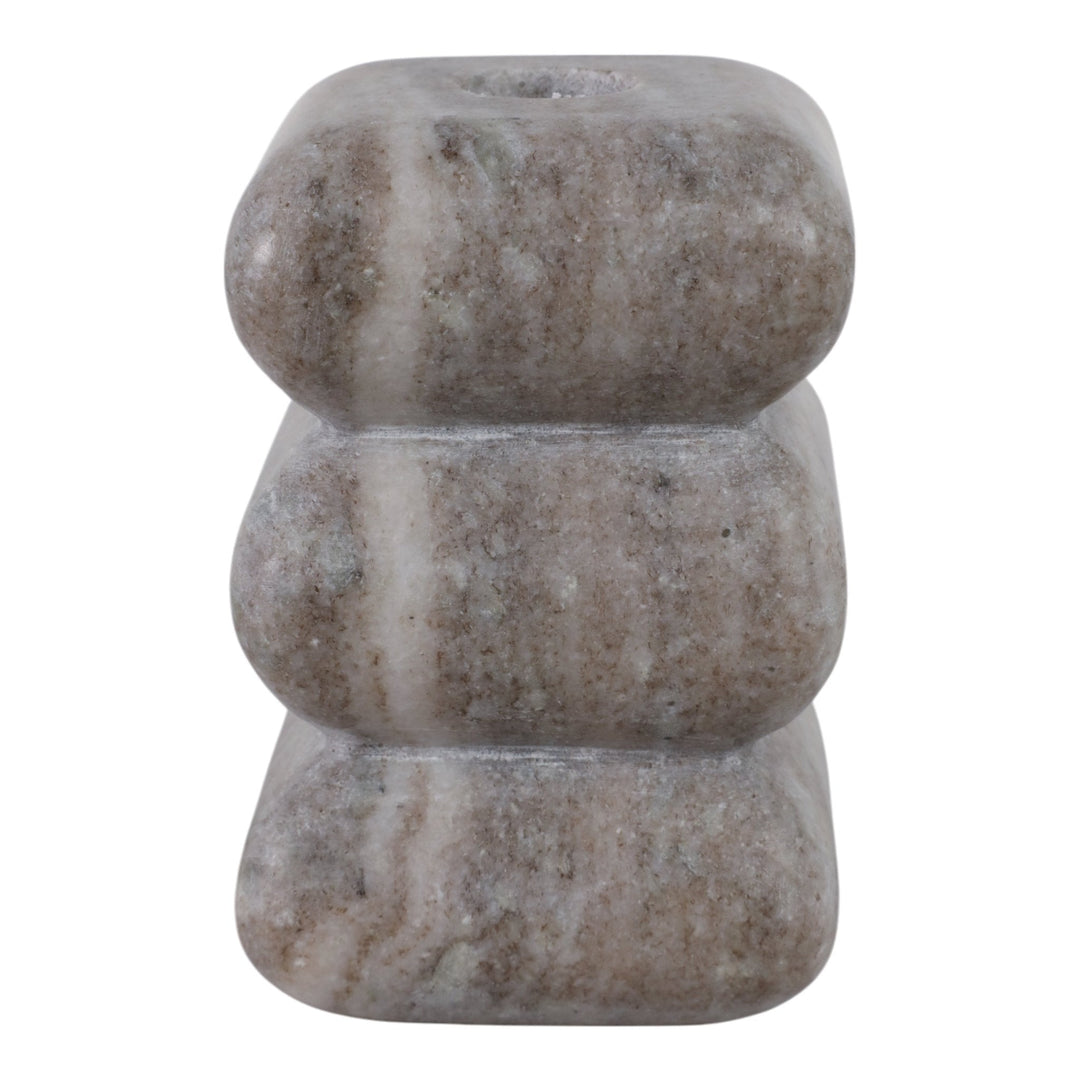 5x3" Curvy Marble Taper Holder, Beige