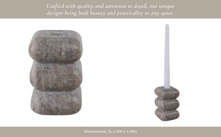 5x3" Curvy Marble Taper Holder, Beige