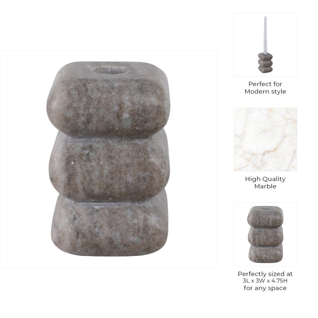 5x3" Curvy Marble Taper Holder, Beige
