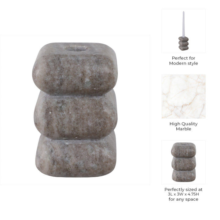 5x3" Curvy Marble Taper Holder, Beige