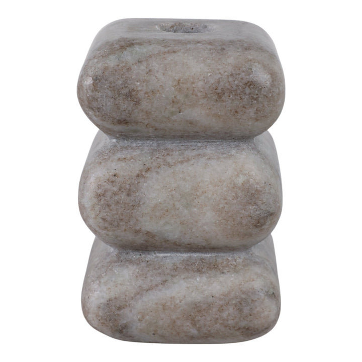 5x3" Curvy Marble Taper Holder, Beige