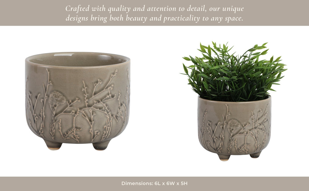 6" FLOWER BRANCHES PLANTER, CREAM