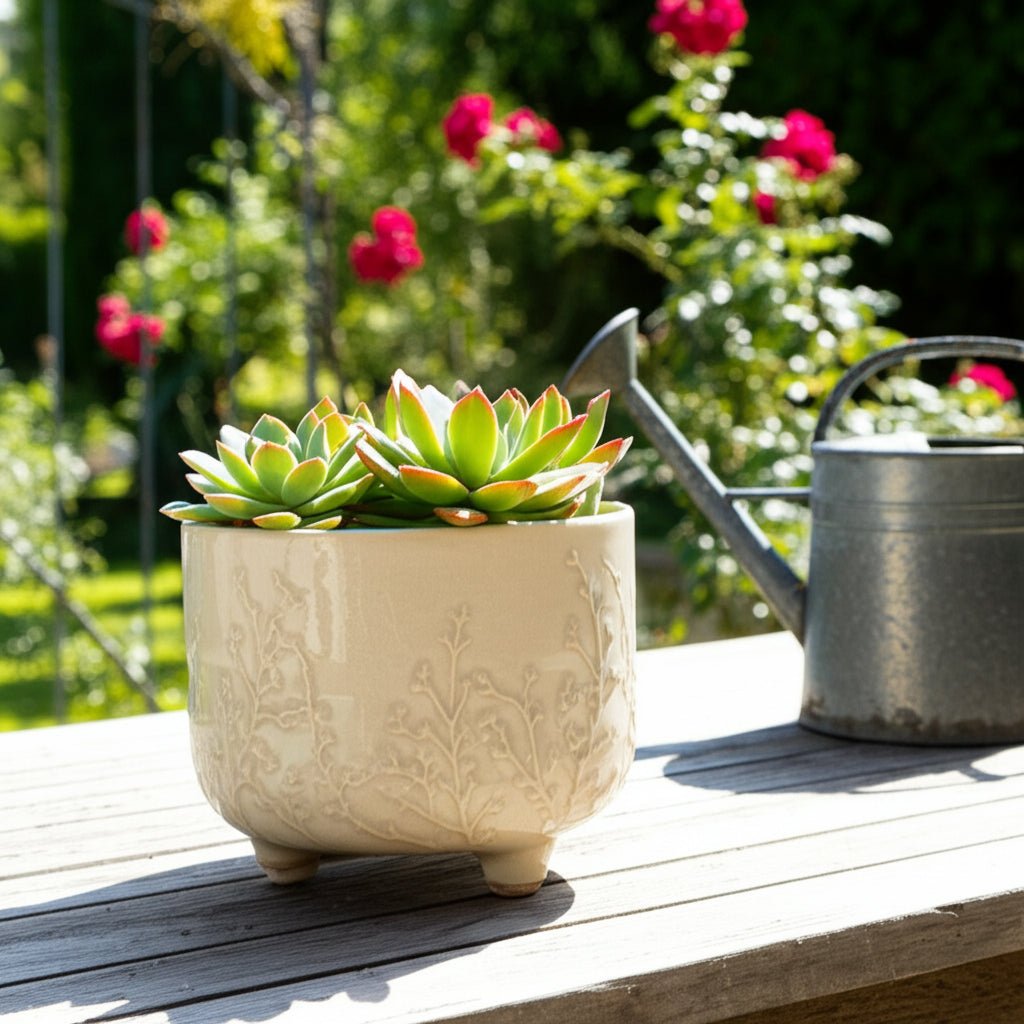 6" FLOWER BRANCHES PLANTER, CREAM