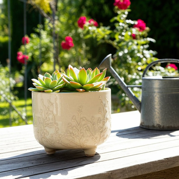 6" FLOWER BRANCHES PLANTER, CREAM