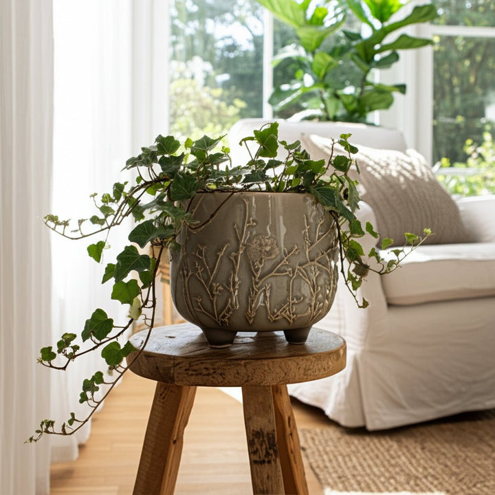 6" FLOWER BRANCHES PLANTER, CREAM