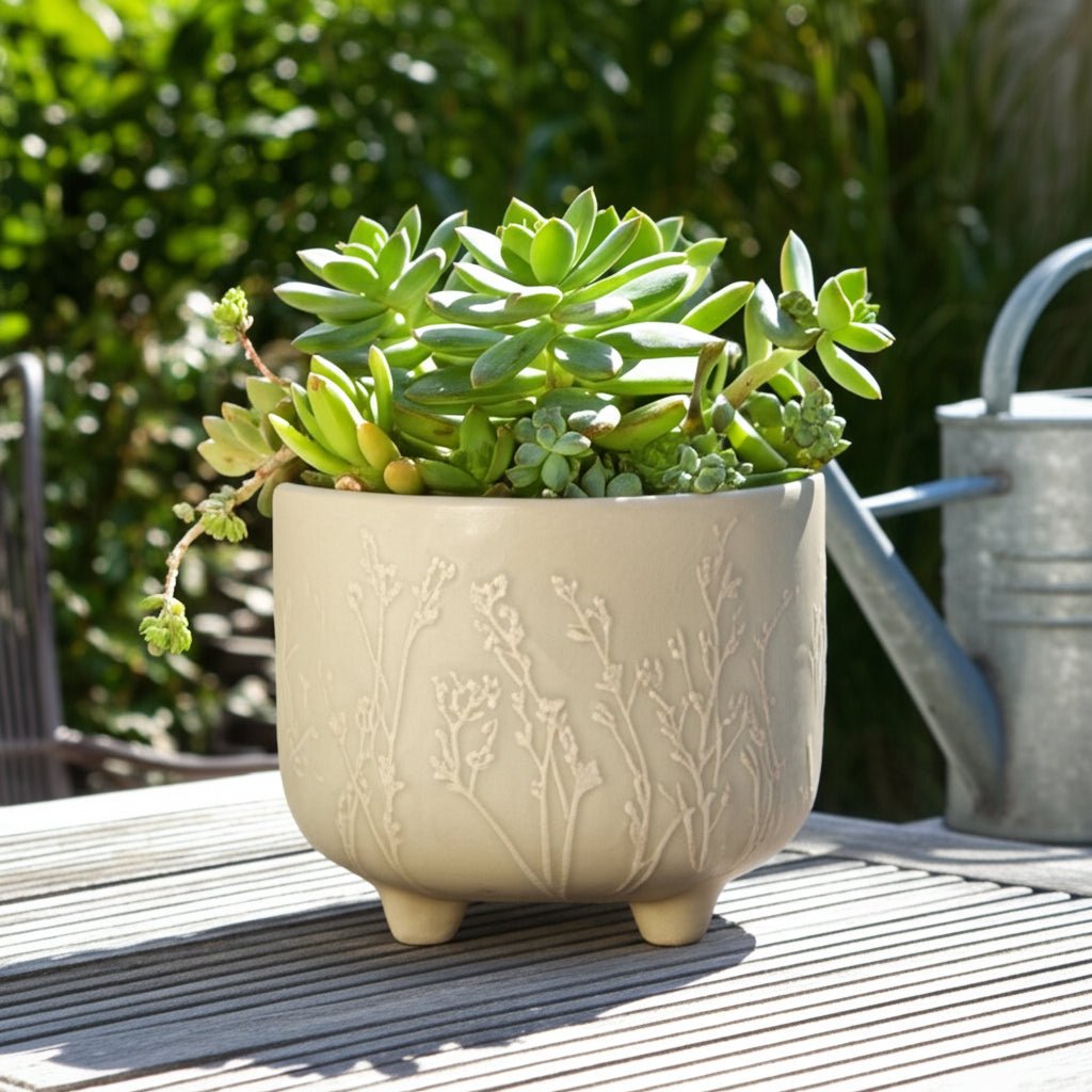 6" FLOWER BRANCHES PLANTER, CREAM