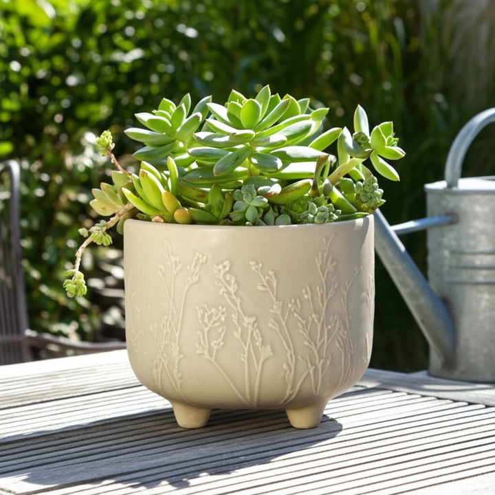 6" FLOWER BRANCHES PLANTER, CREAM