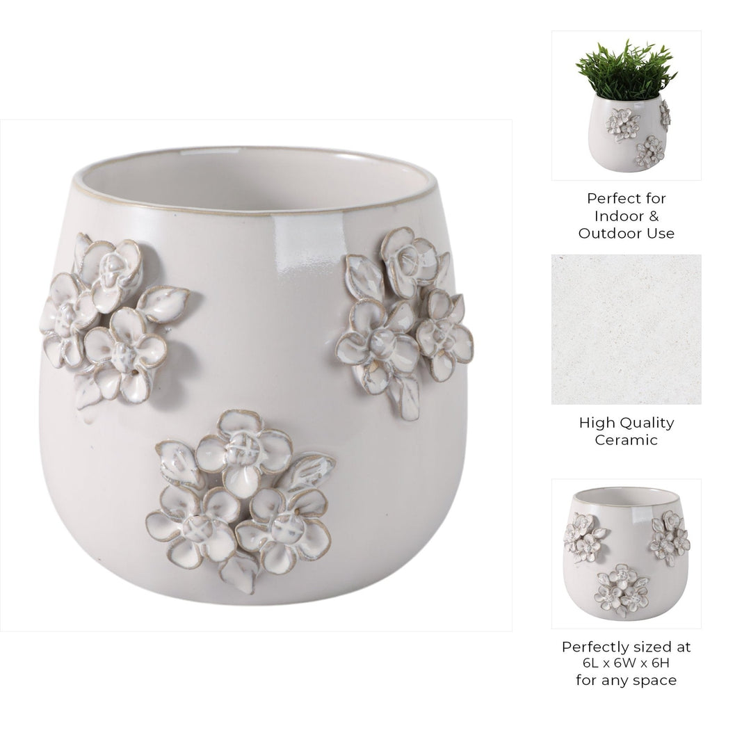 6" FLOWER BUNCHES APPLIQUE PLANTER, IVORY