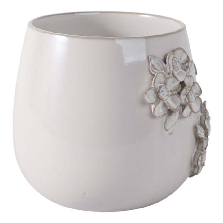 6" FLOWER BUNCHES APPLIQUE PLANTER, IVORY