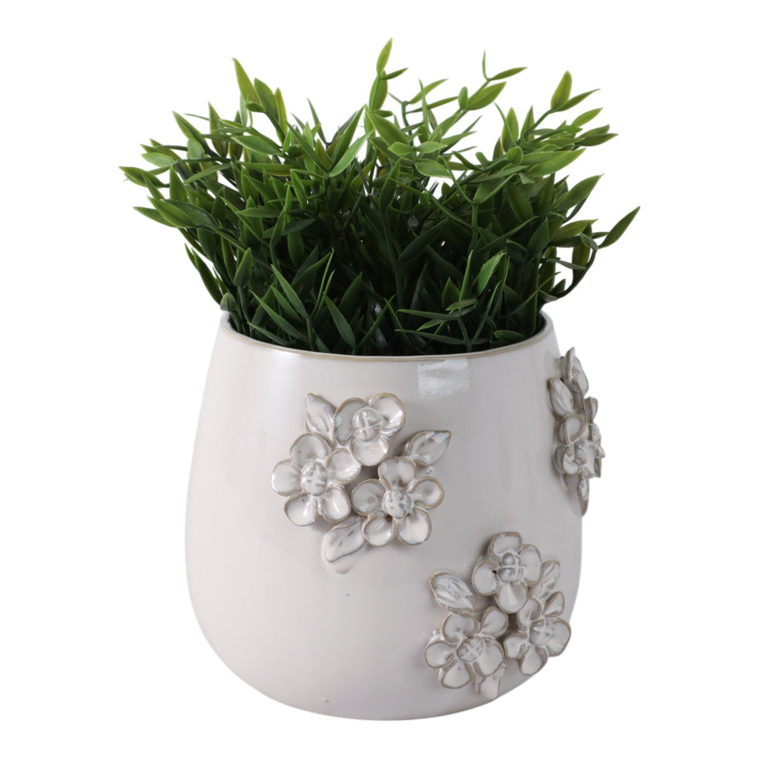 6" FLOWER BUNCHES APPLIQUE PLANTER, IVORY