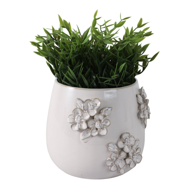 6" FLOWER BUNCHES APPLIQUE PLANTER, IVORY