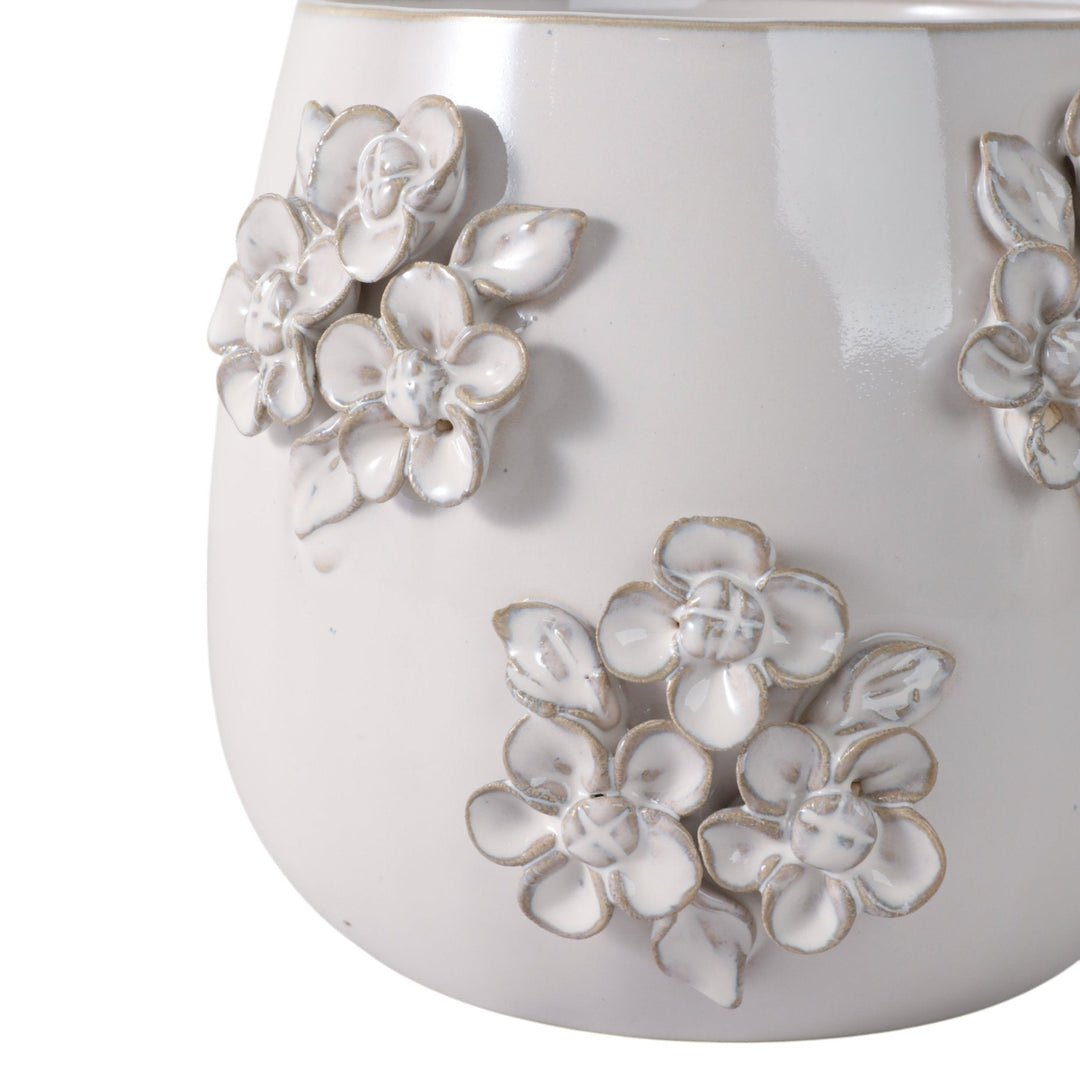 6" FLOWER BUNCHES APPLIQUE PLANTER, IVORY