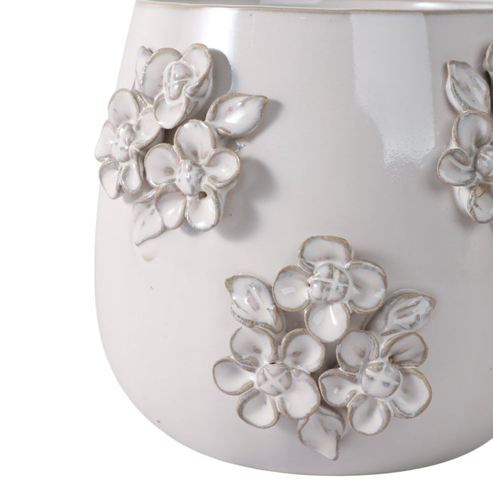 6" FLOWER BUNCHES APPLIQUE PLANTER, IVORY