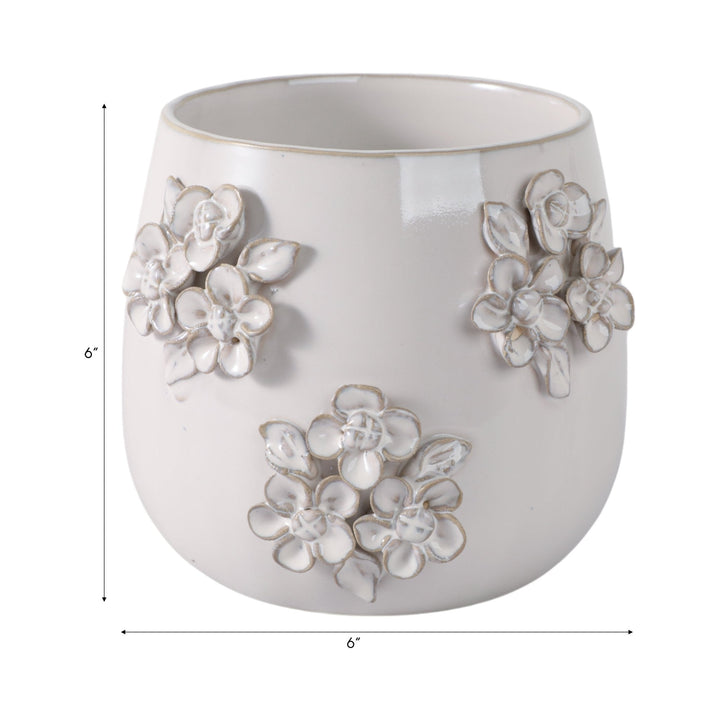6" FLOWER BUNCHES APPLIQUE PLANTER, IVORY