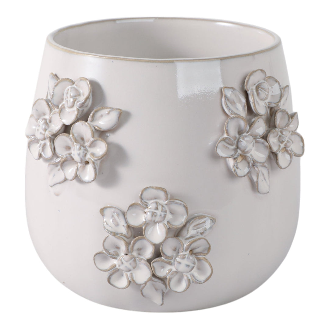 6" FLOWER BUNCHES APPLIQUE PLANTER, IVORY