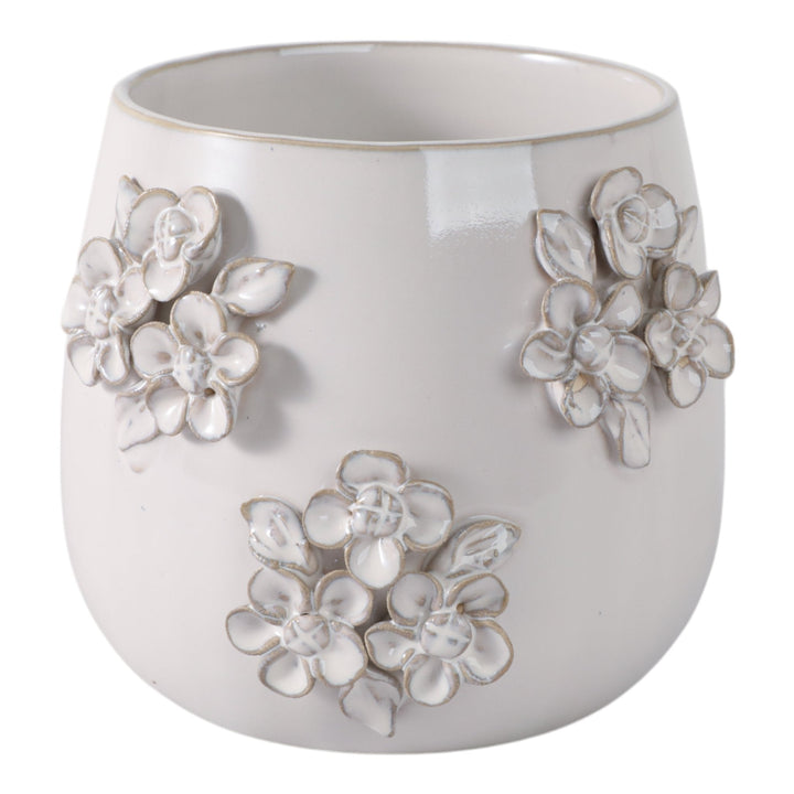 6" FLOWER BUNCHES APPLIQUE PLANTER, IVORY
