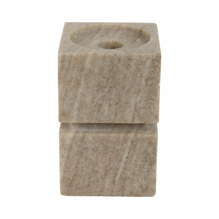 6" Onyx Marble Stacked Cubes Pillar Candleholder,