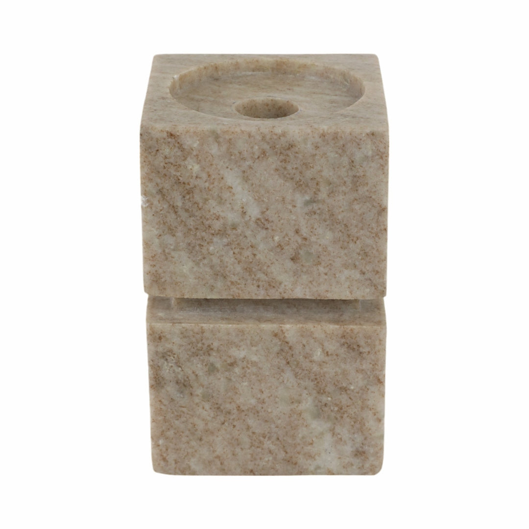 6" Onyx Marble Stacked Cubes Pillar Candleholder,