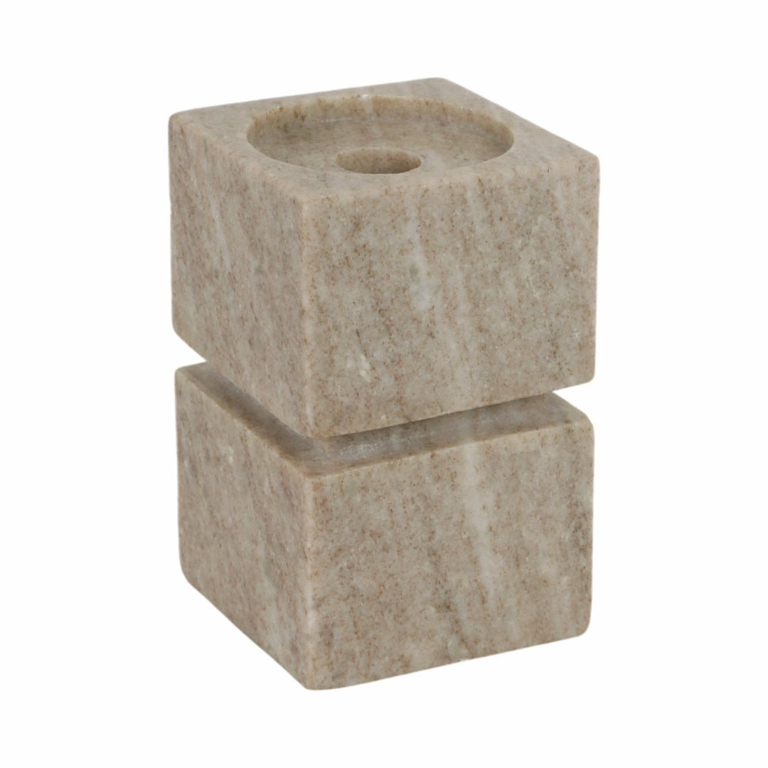 6" Onyx Marble Stacked Cubes Pillar Candleholder,
