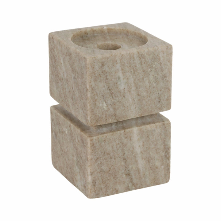 6" Onyx Marble Stacked Cubes Pillar Candleholder,