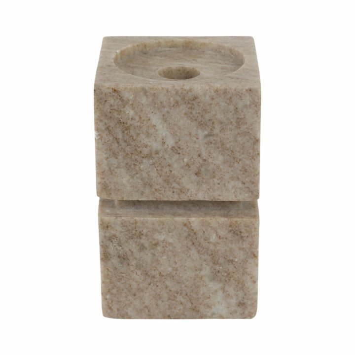 6" Onyx Marble Stacked Cubes Pillar Candleholder,