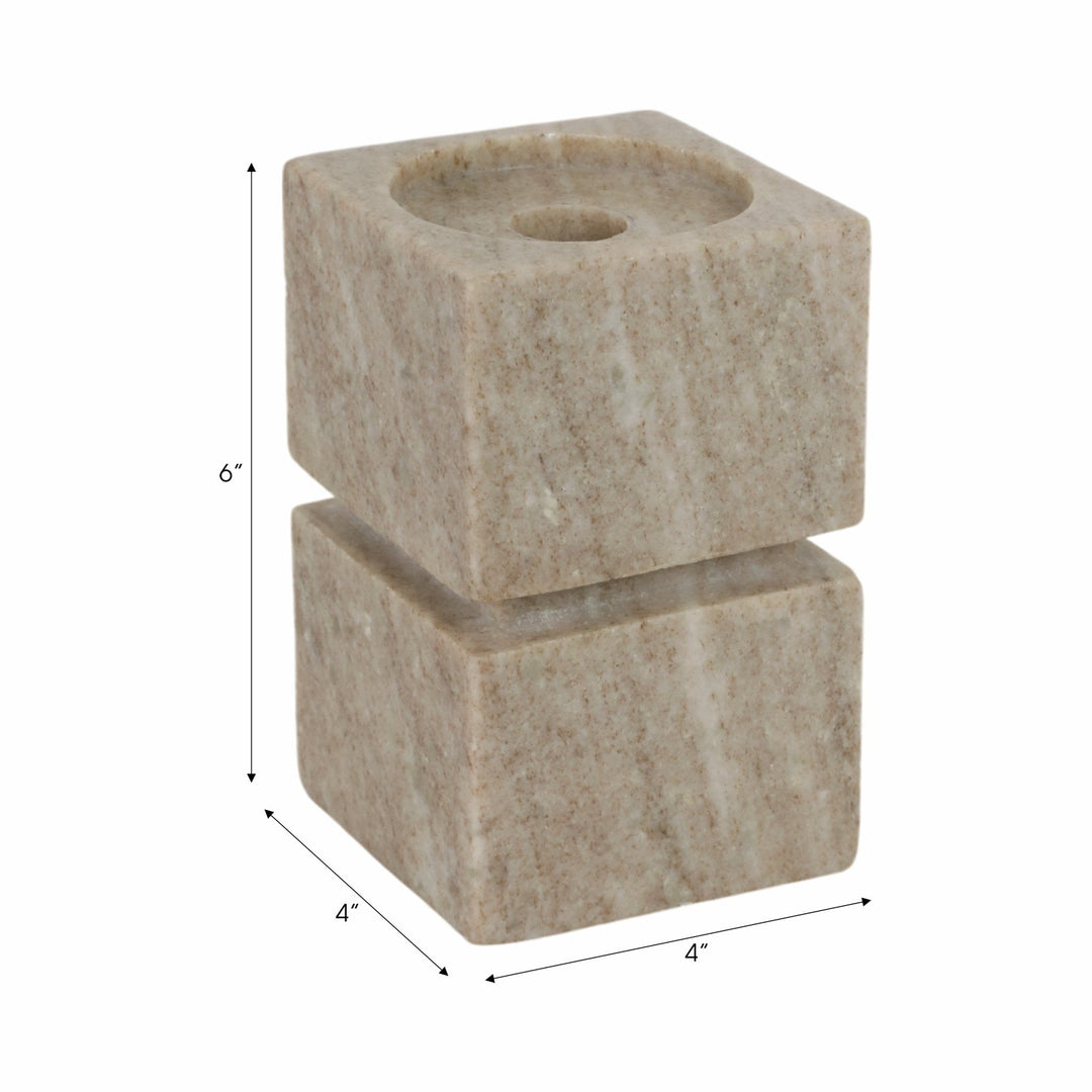 6" Onyx Marble Stacked Cubes Pillar Candleholder,