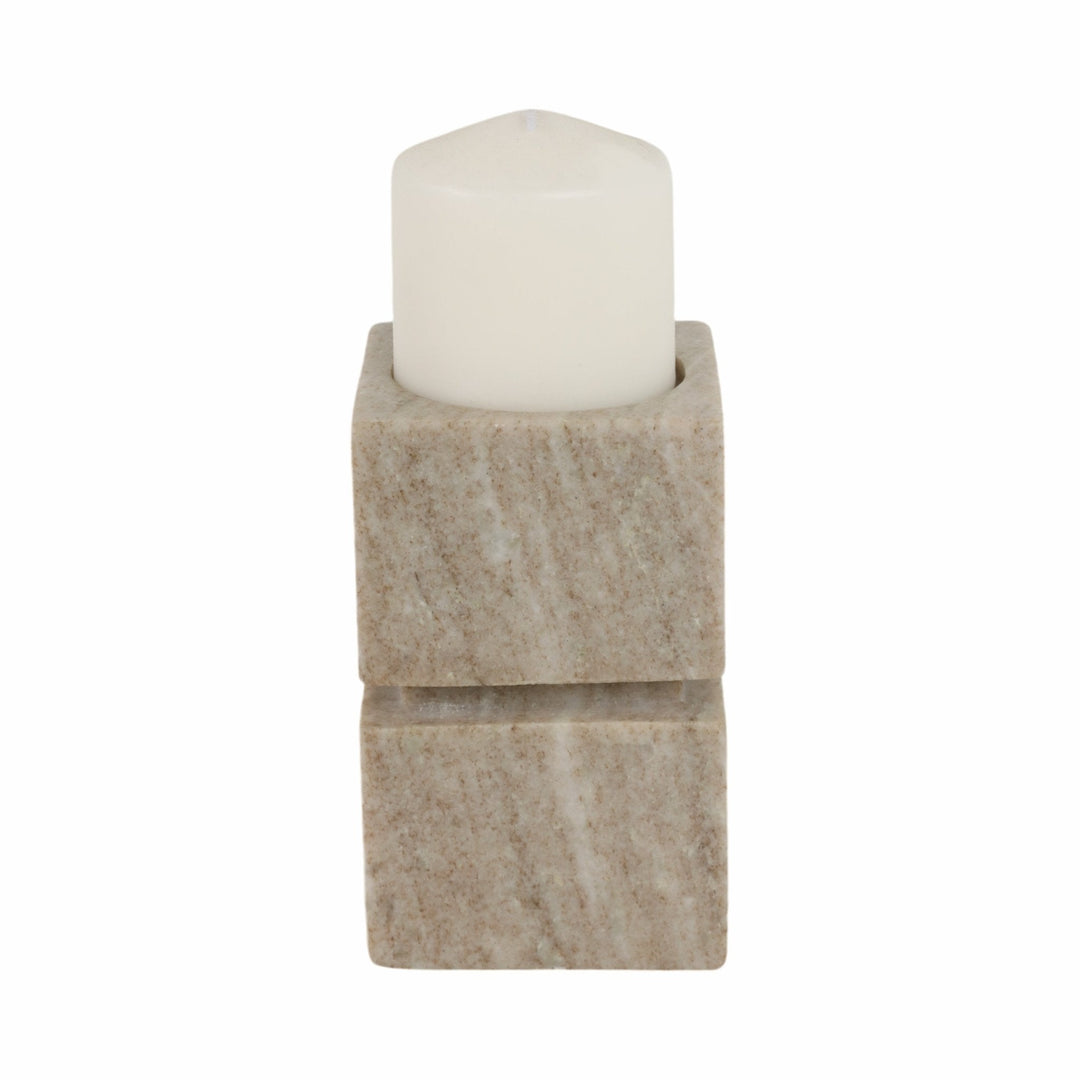 6" Onyx Marble Stacked Cubes Pillar Candleholder,
