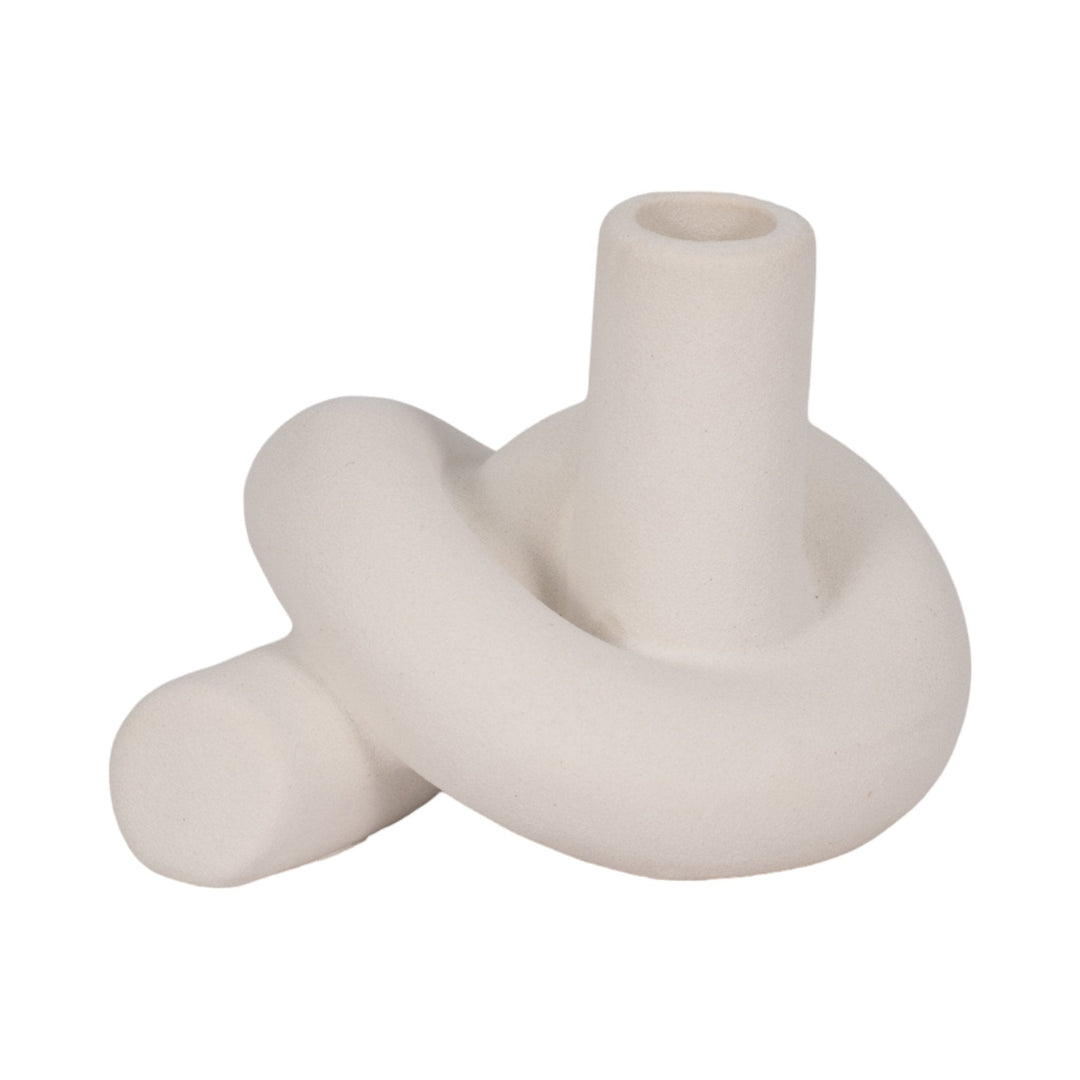 6" Textured Knot Taper Holder, White