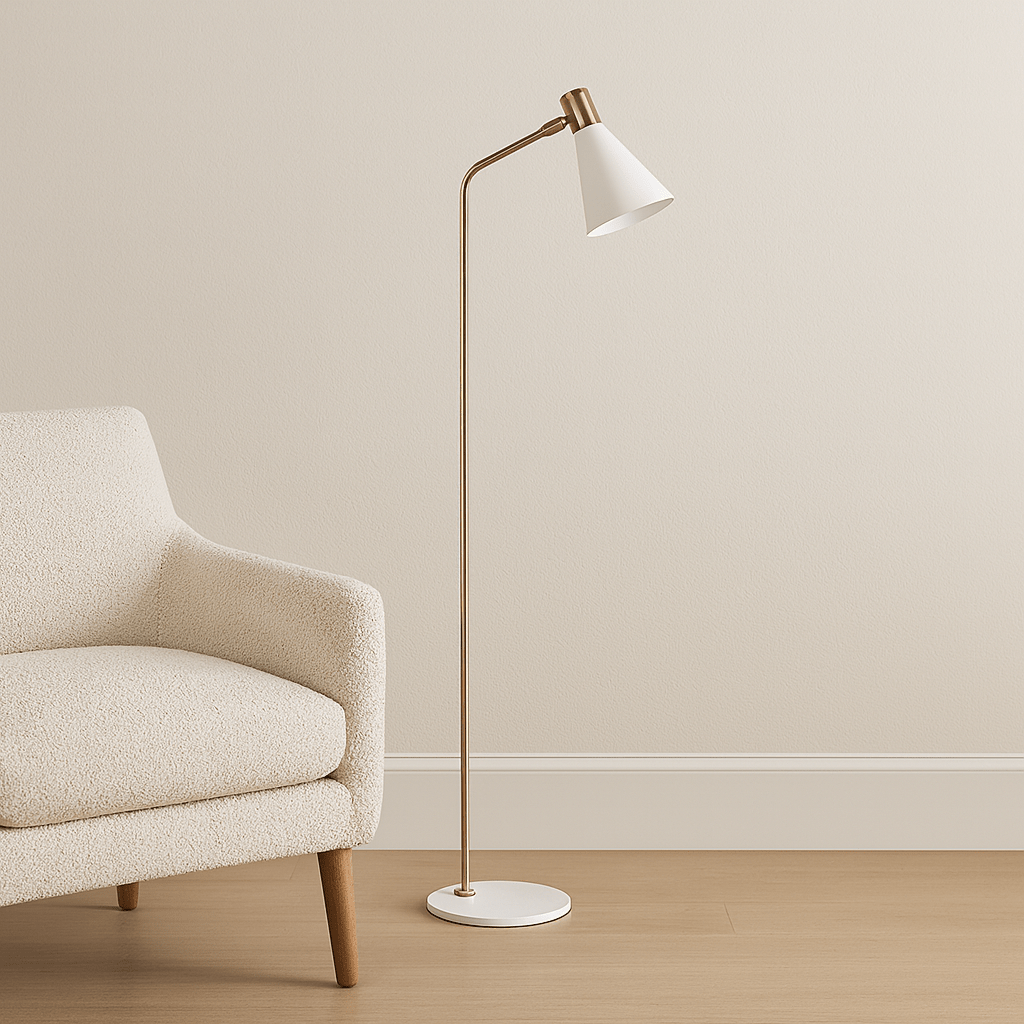 60" METAL FLOOR LAMP, WHITE/GOLD