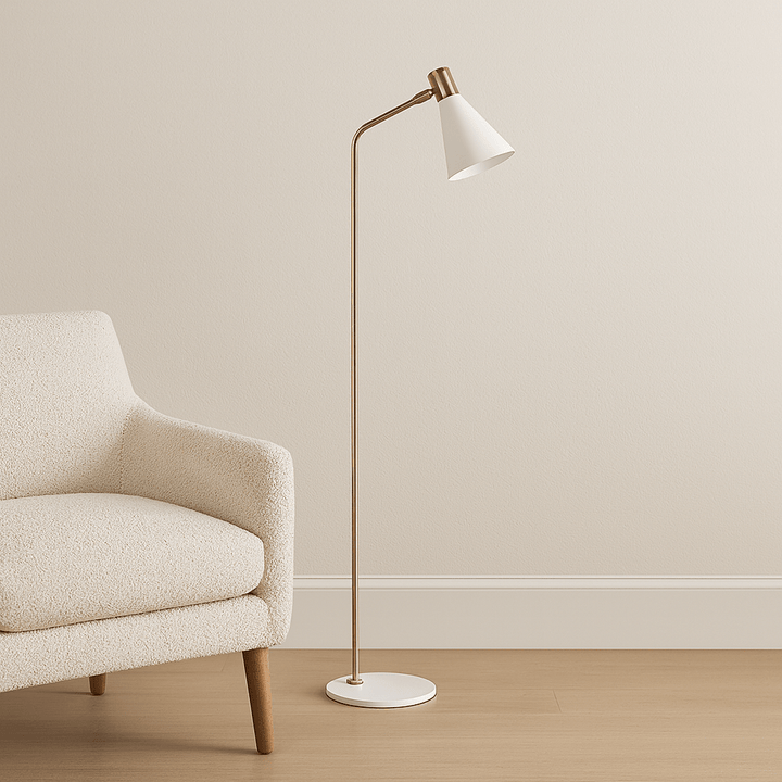 60" METAL FLOOR LAMP, WHITE/GOLD