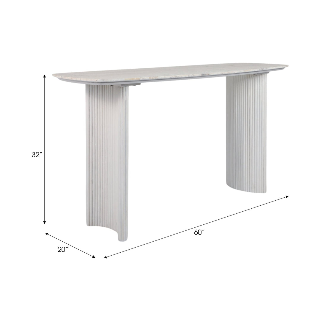 60"catalina Travertine&fluted Wood Console Tble/kd