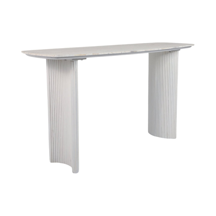 60"catalina Travertine&fluted Wood Console Tble/kd