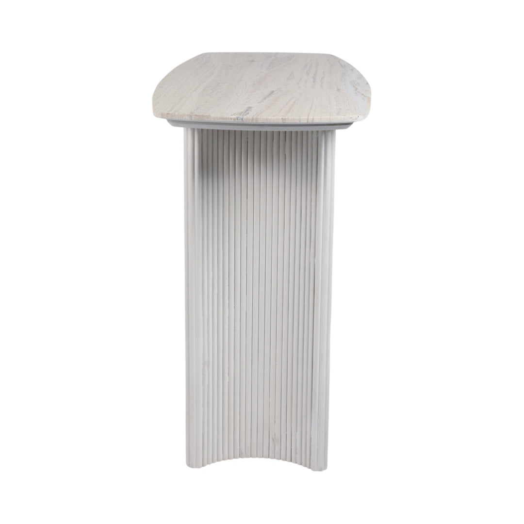 60"catalina Travertine&fluted Wood Console Tble/kd