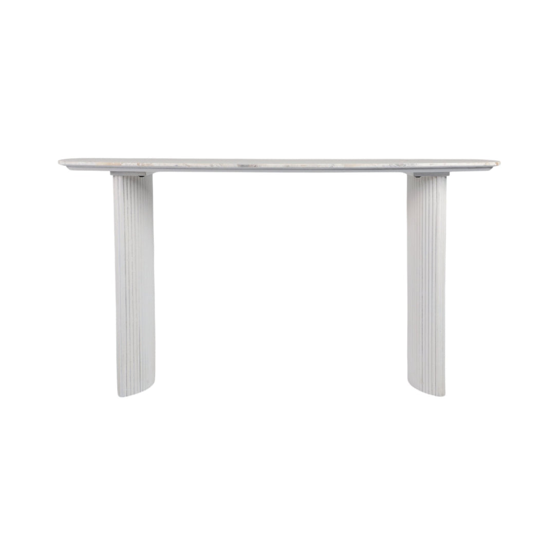 60"catalina Travertine&fluted Wood Console Tble/kd