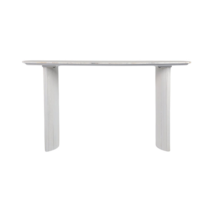 60"catalina Travertine&fluted Wood Console Tble/kd