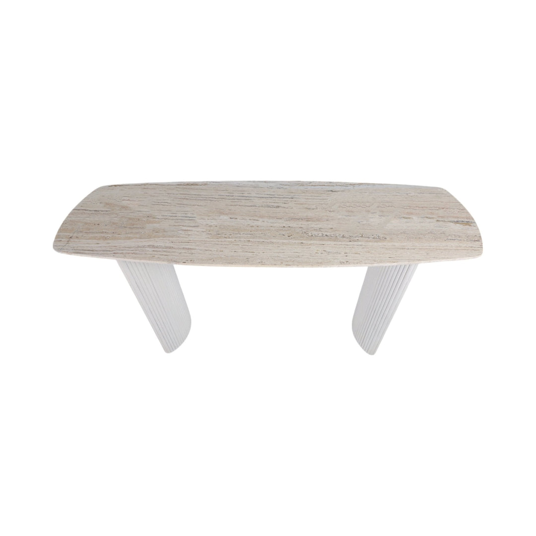 60"catalina Travertine&fluted Wood Console Tble/kd
