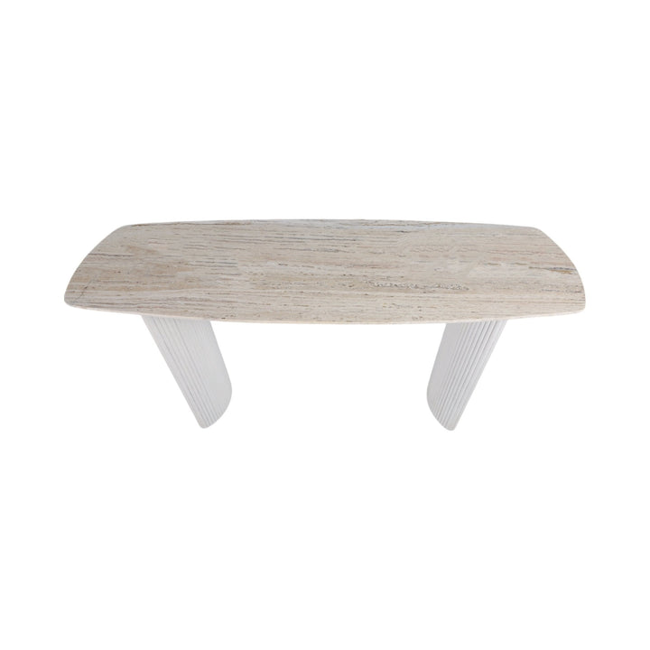 60"catalina Travertine&fluted Wood Console Tble/kd