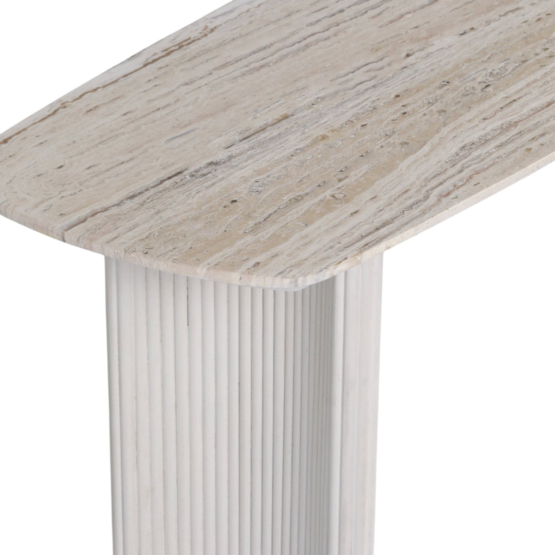 60"catalina Travertine&fluted Wood Console Tble/kd