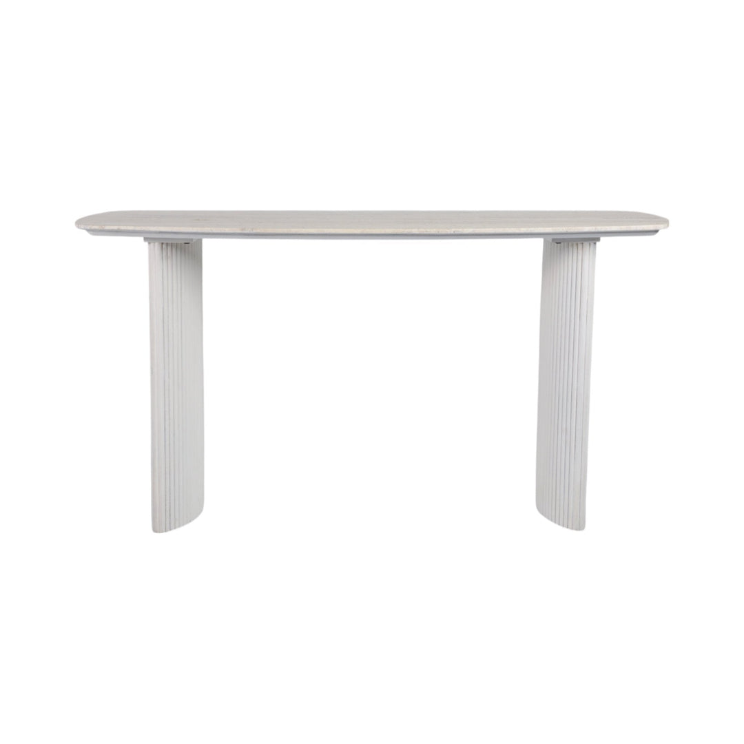 60"catalina Travertine&fluted Wood Console Tble/kd