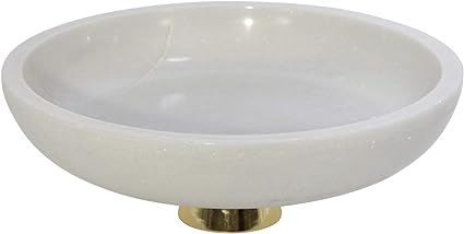 MARBLE 12" BOWL W/ METAL BASE, WHITE