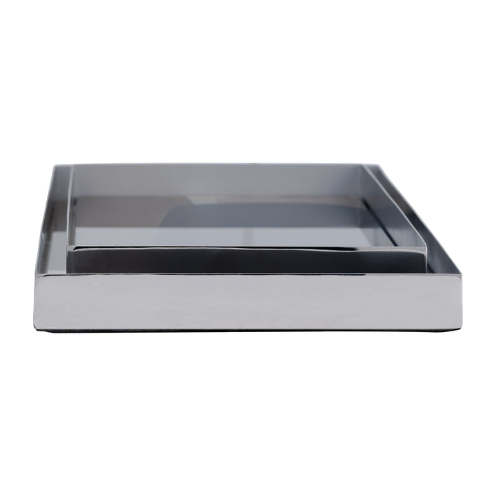 S/2 16/20"L, Metal/Glass Tray, Nickel/Multi