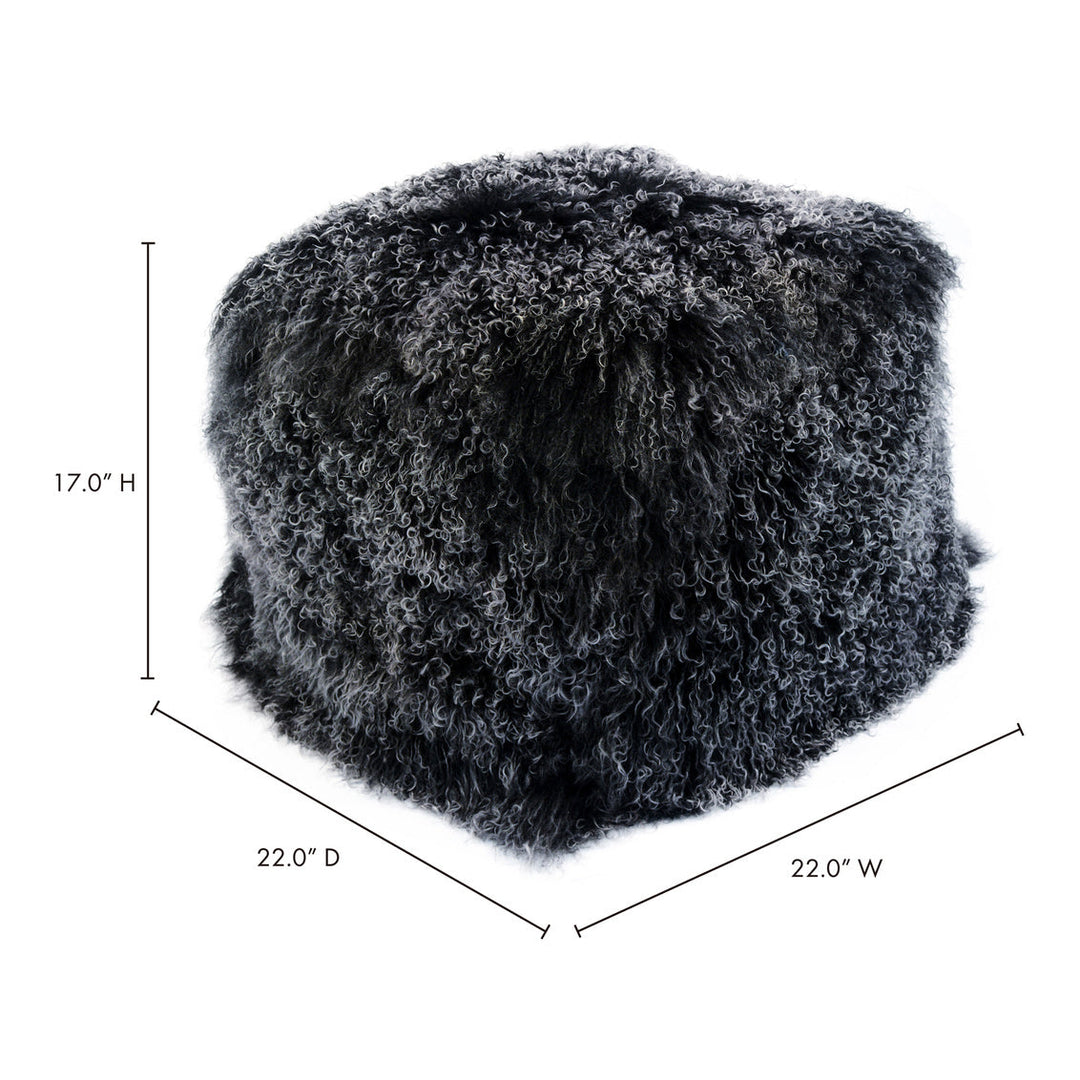 Lamb Fur Pouf Black Snow