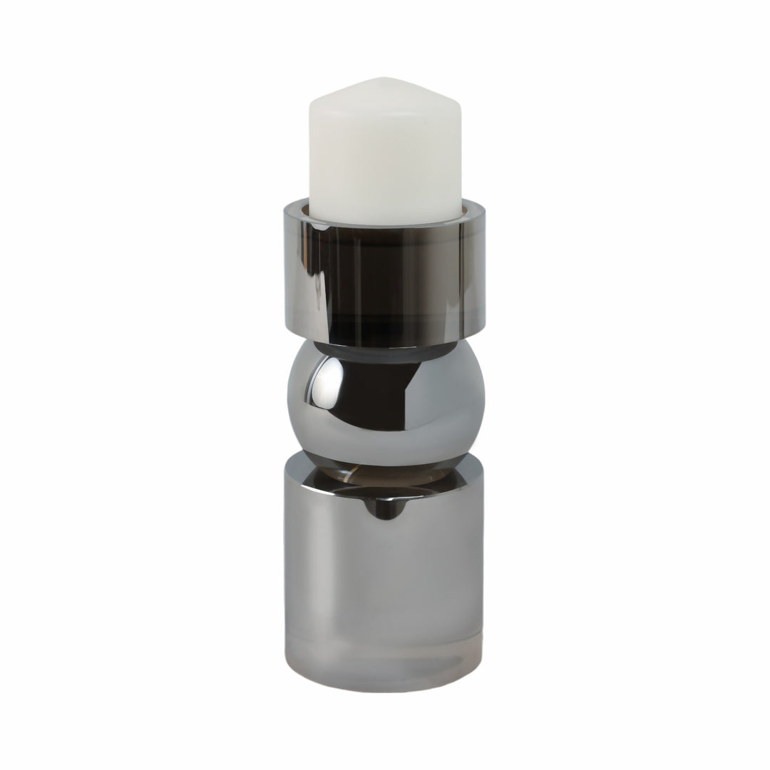 GLASS 6"H PILLAR CANDLE HOLDER, SMOKE