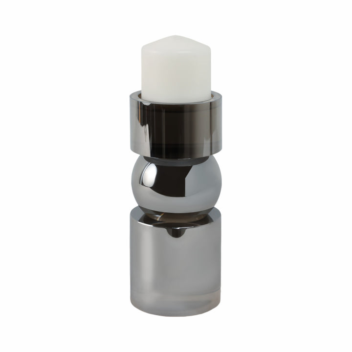 GLASS 6"H PILLAR CANDLE HOLDER, SMOKE