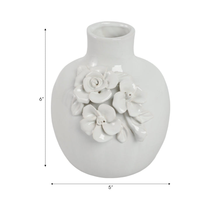 6x5" Rose Applique Bud Vase, Cream