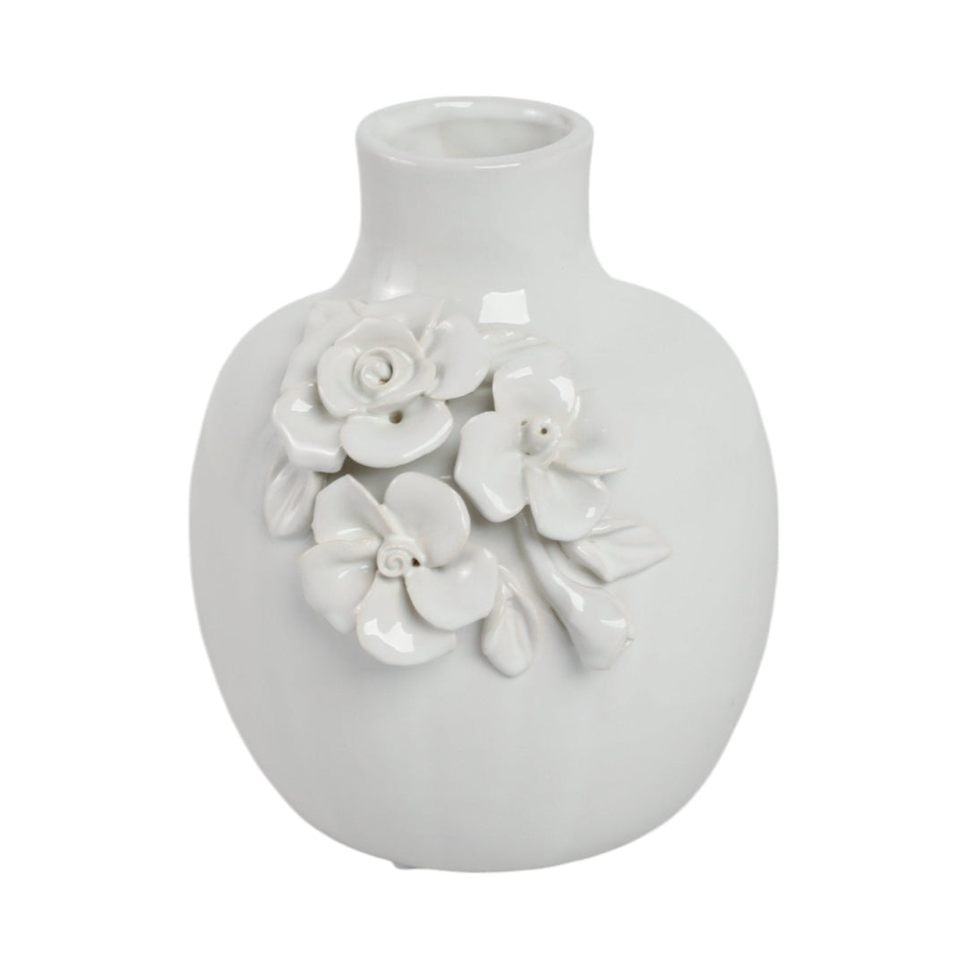 6x5" Rose Applique Bud Vase, Cream